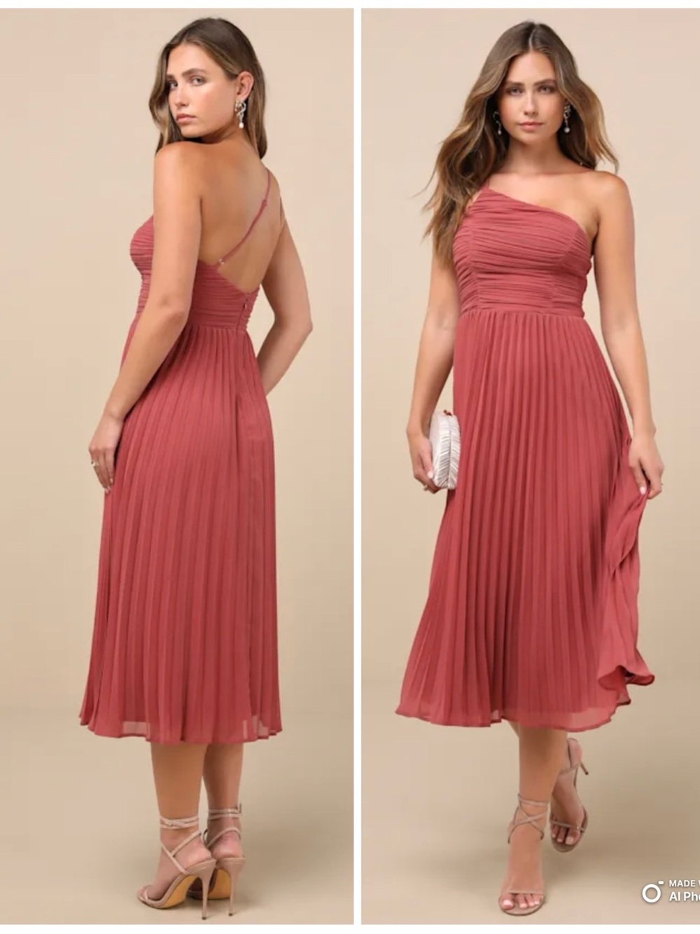 Lulu's Dusty Rose One-Shoulder Pleated Midi Dress